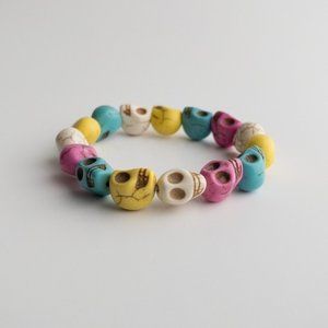 colorful Skull Beaded Howlite Stretch Stone Bracelet